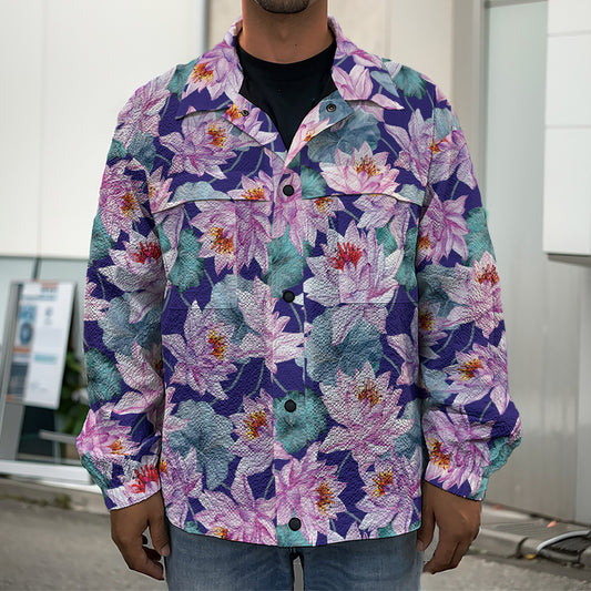 Vintage Lotus Flower Print Men's Shirt Jacket