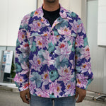 Vintage Lotus Flower Print Men's Shirt Jacket