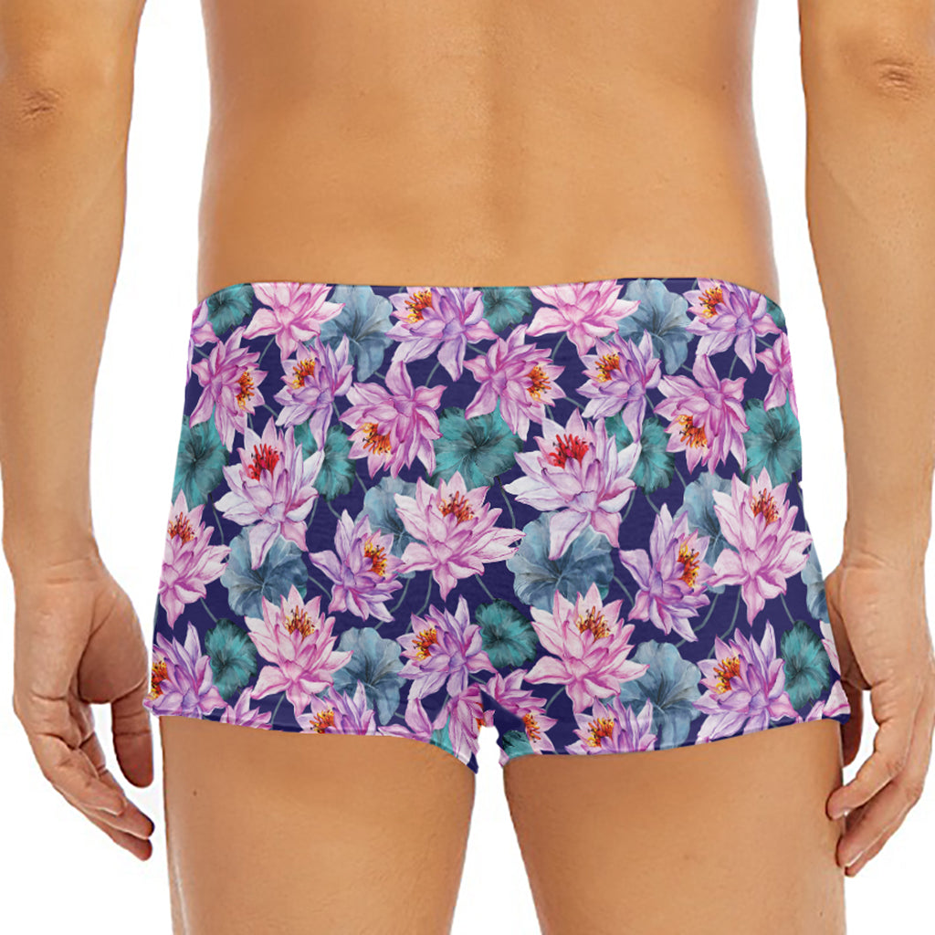 Vintage Lotus Flower Print Men's Short Boxer Briefs