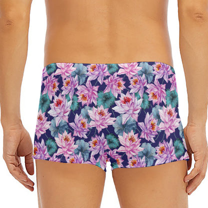 Vintage Lotus Flower Print Men's Short Boxer Briefs