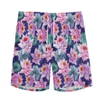 Vintage Lotus Flower Print Men's Sports Shorts