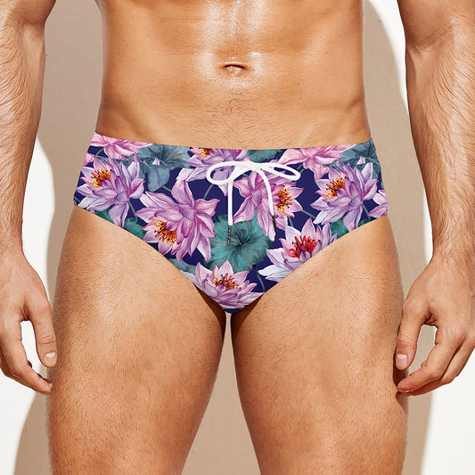 Vintage Lotus Flower Print Men's Swim Briefs