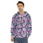 Vintage Lotus Flower Print Men's Velvet Pullover Hoodie