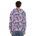 Vintage Lotus Flower Print Men's Velvet Pullover Hoodie