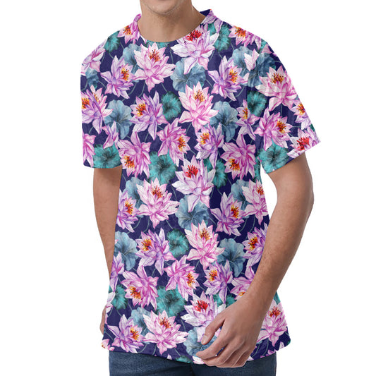 Vintage Lotus Flower Print Men's Velvet T-Shirt