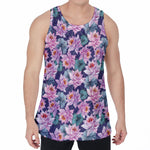 Vintage Lotus Flower Print Men's Velvet Tank Top