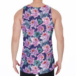 Vintage Lotus Flower Print Men's Velvet Tank Top