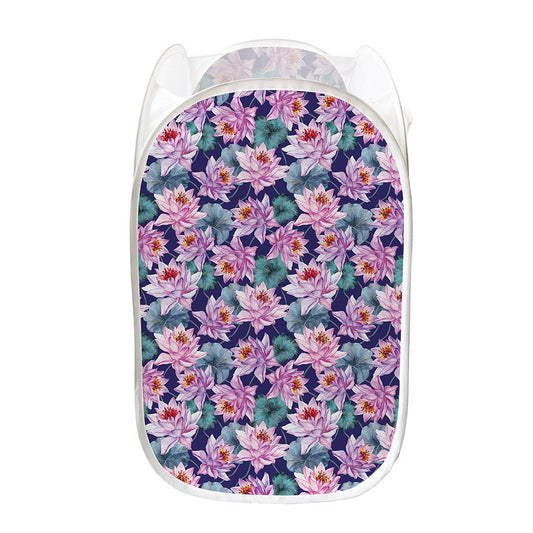 Vintage Lotus Flower Print Mesh Laundry Hamper