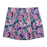 Vintage Lotus Flower Print Mesh Shorts