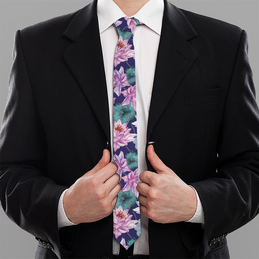 Vintage Lotus Flower Print Necktie