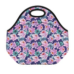 Vintage Lotus Flower Print Neoprene Lunch Bag