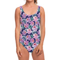 Vintage Lotus Flower Print One Piece Swimsuit