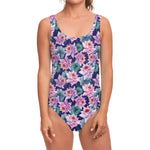 Vintage Lotus Flower Print One Piece Swimsuit