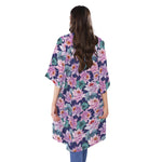 Vintage Lotus Flower Print Open Front Beach Cover Up