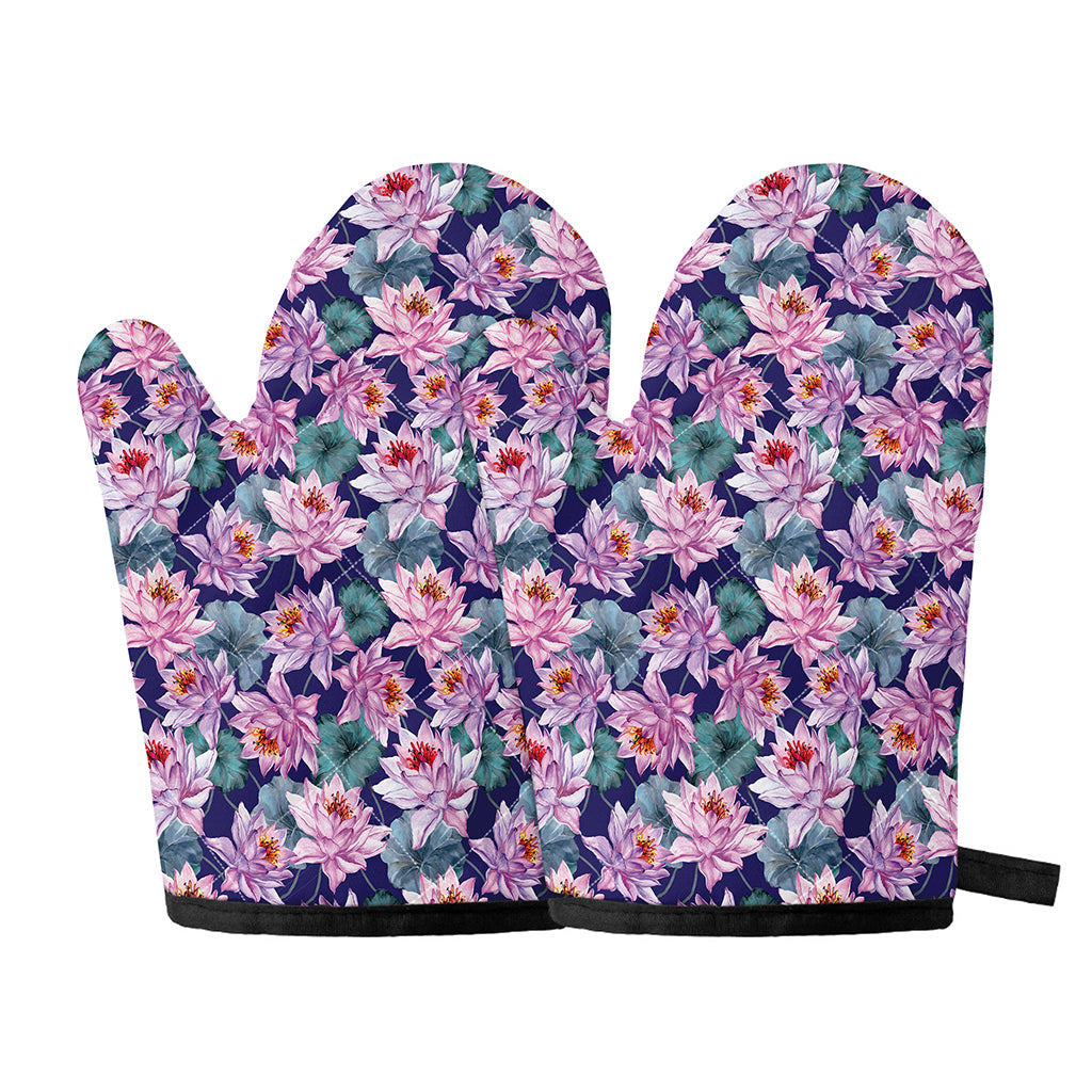 Vintage Lotus Flower Print Oven Mitts