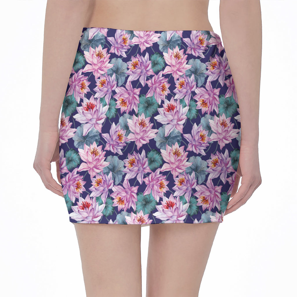 Vintage Lotus Flower Print Pencil Mini Skirt