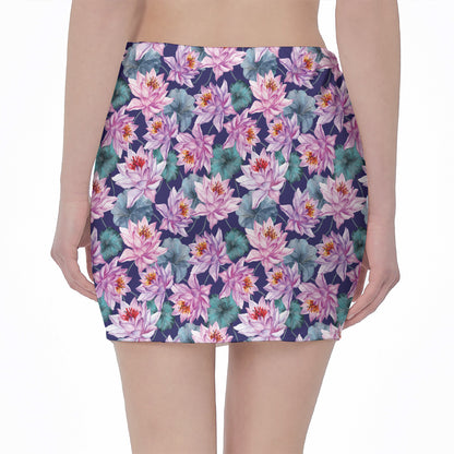Vintage Lotus Flower Print Pencil Mini Skirt