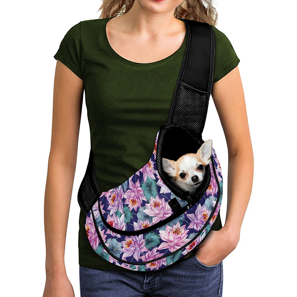 Vintage Lotus Flower Print Pet Sling Carrier
