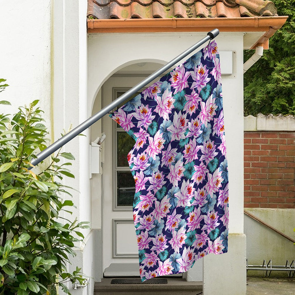 Vintage Lotus Flower Print Polyester Flag