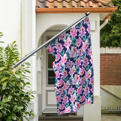Vintage Lotus Flower Print Polyester Flag