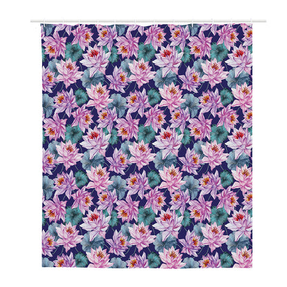 Vintage Lotus Flower Print Polyester Shower Curtain