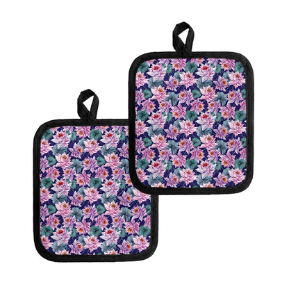 Vintage Lotus Flower Print Pot Holders