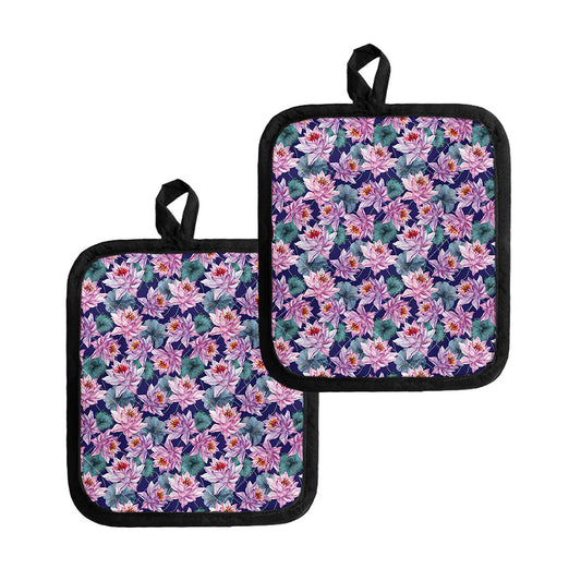 Vintage Lotus Flower Print Pot Holders
