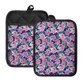 Vintage Lotus Flower Print Pot Holders With Pocket