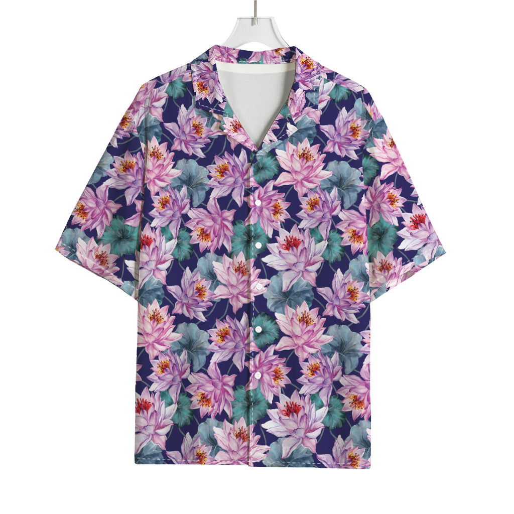 Vintage Lotus Flower Print Rayon Hawaiian Shirt