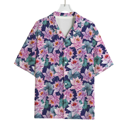 Vintage Lotus Flower Print Rayon Hawaiian Shirt