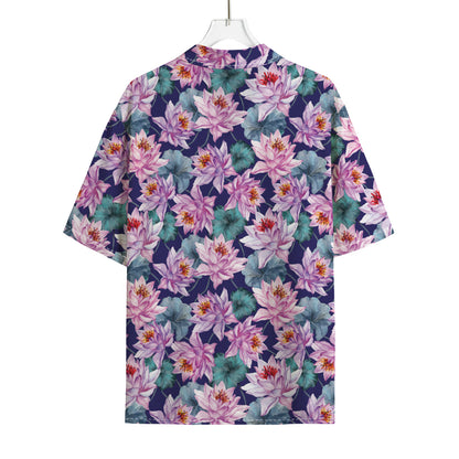 Vintage Lotus Flower Print Rayon Hawaiian Shirt