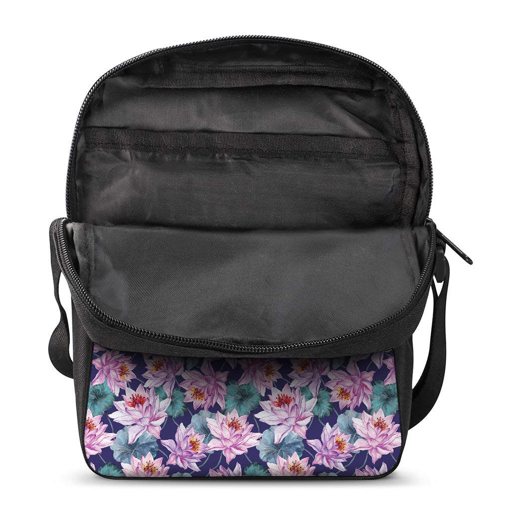 Vintage Lotus Flower Print Rectangular Crossbody Bag