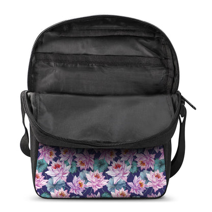 Vintage Lotus Flower Print Rectangular Crossbody Bag