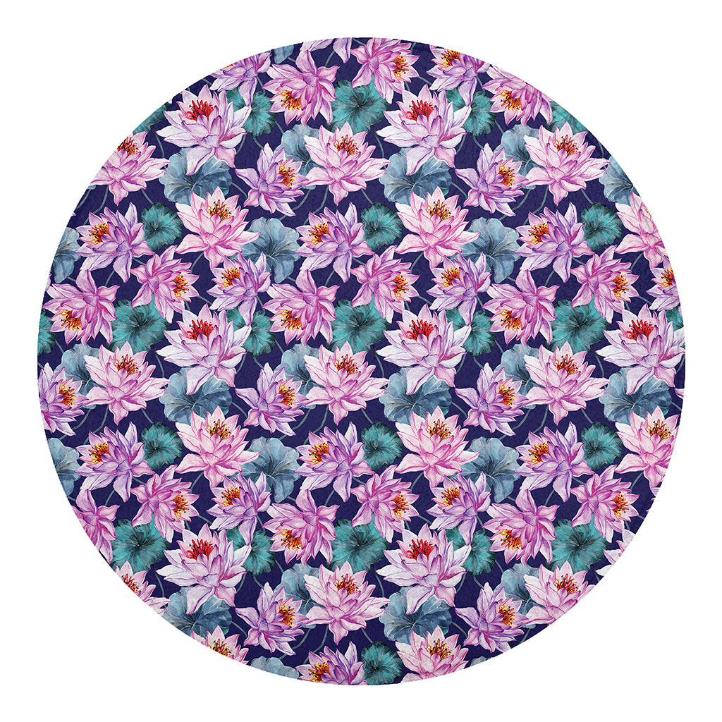 Vintage Lotus Flower Print Round Blanket