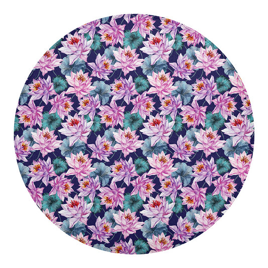 Vintage Lotus Flower Print Round Blanket
