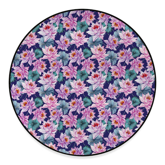 Vintage Lotus Flower Print Round Floor Mat