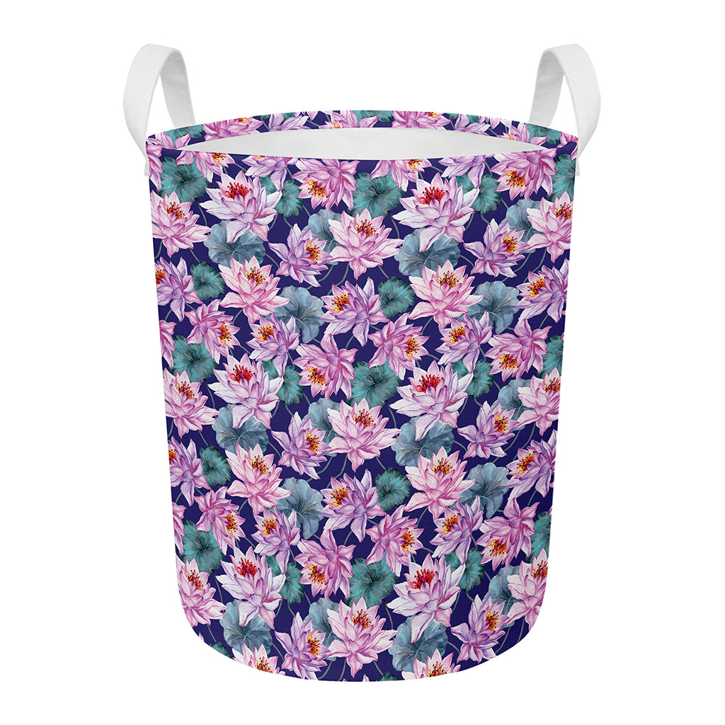Vintage Lotus Flower Print Round Laundry Basket