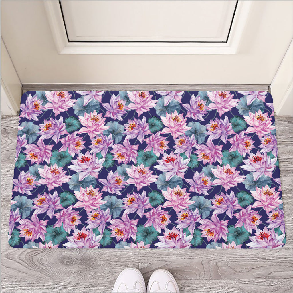 Vintage Lotus Flower Print Rubber Doormat