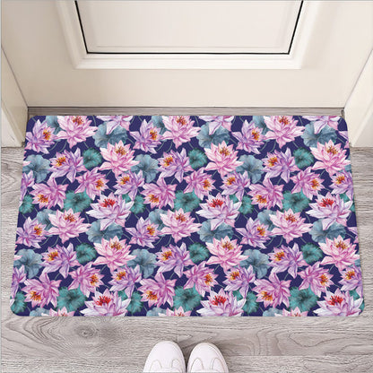 Vintage Lotus Flower Print Rubber Doormat