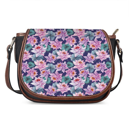 Vintage Lotus Flower Print Saddle Bag