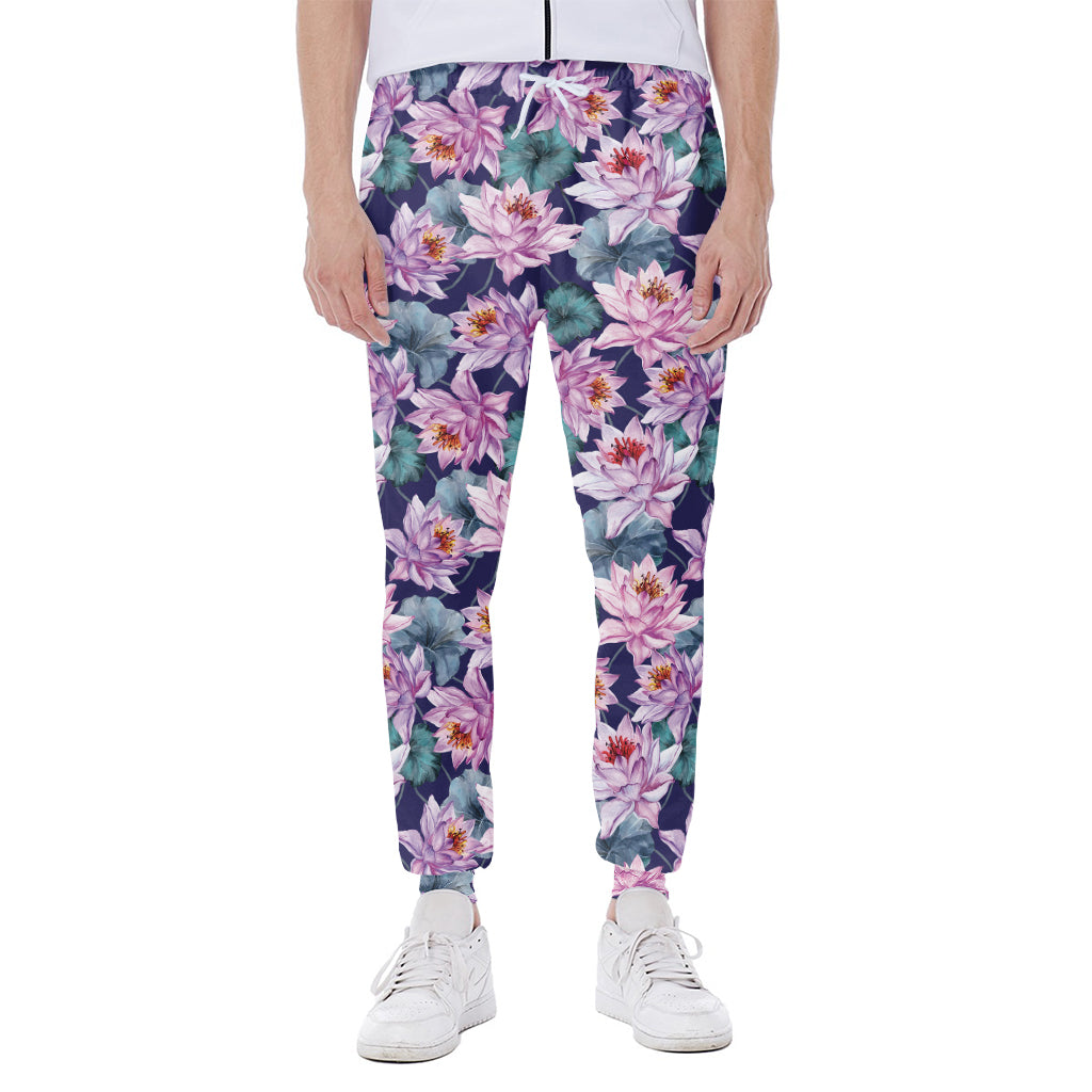 Vintage Lotus Flower Print Scuba Joggers