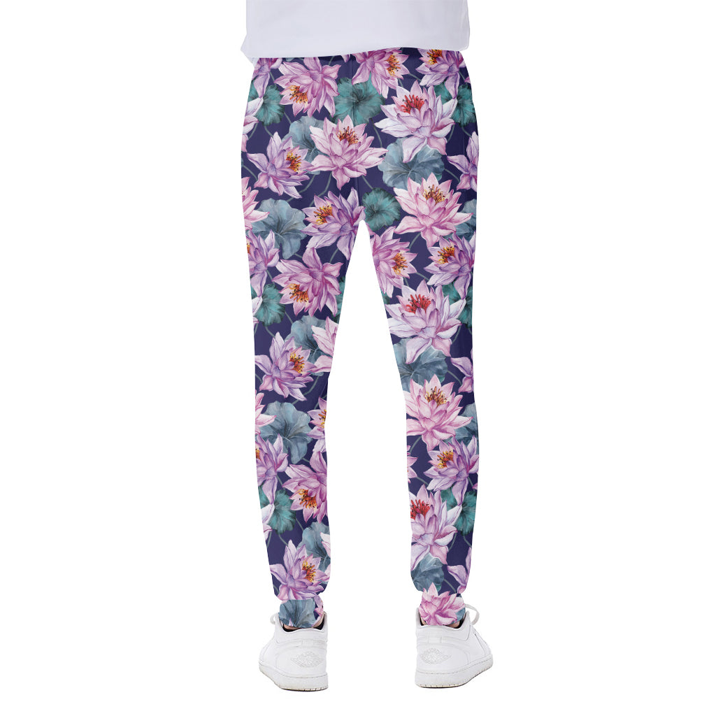 Vintage Lotus Flower Print Scuba Joggers