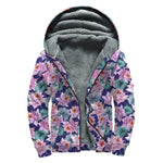 Vintage Lotus Flower Print Sherpa Lined Zip Up Hoodie