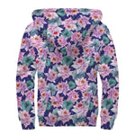 Vintage Lotus Flower Print Sherpa Lined Zip Up Hoodie