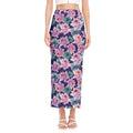 Vintage Lotus Flower Print Side Slit Maxi Skirt