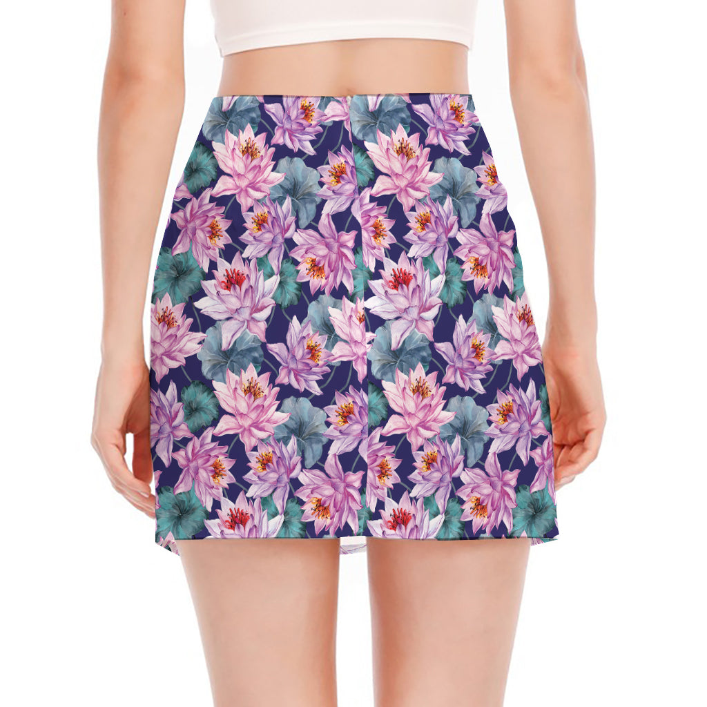 Vintage Lotus Flower Print Side Slit Mini Skirt