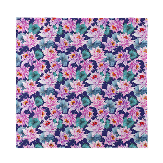 Vintage Lotus Flower Print Silk Bandana
