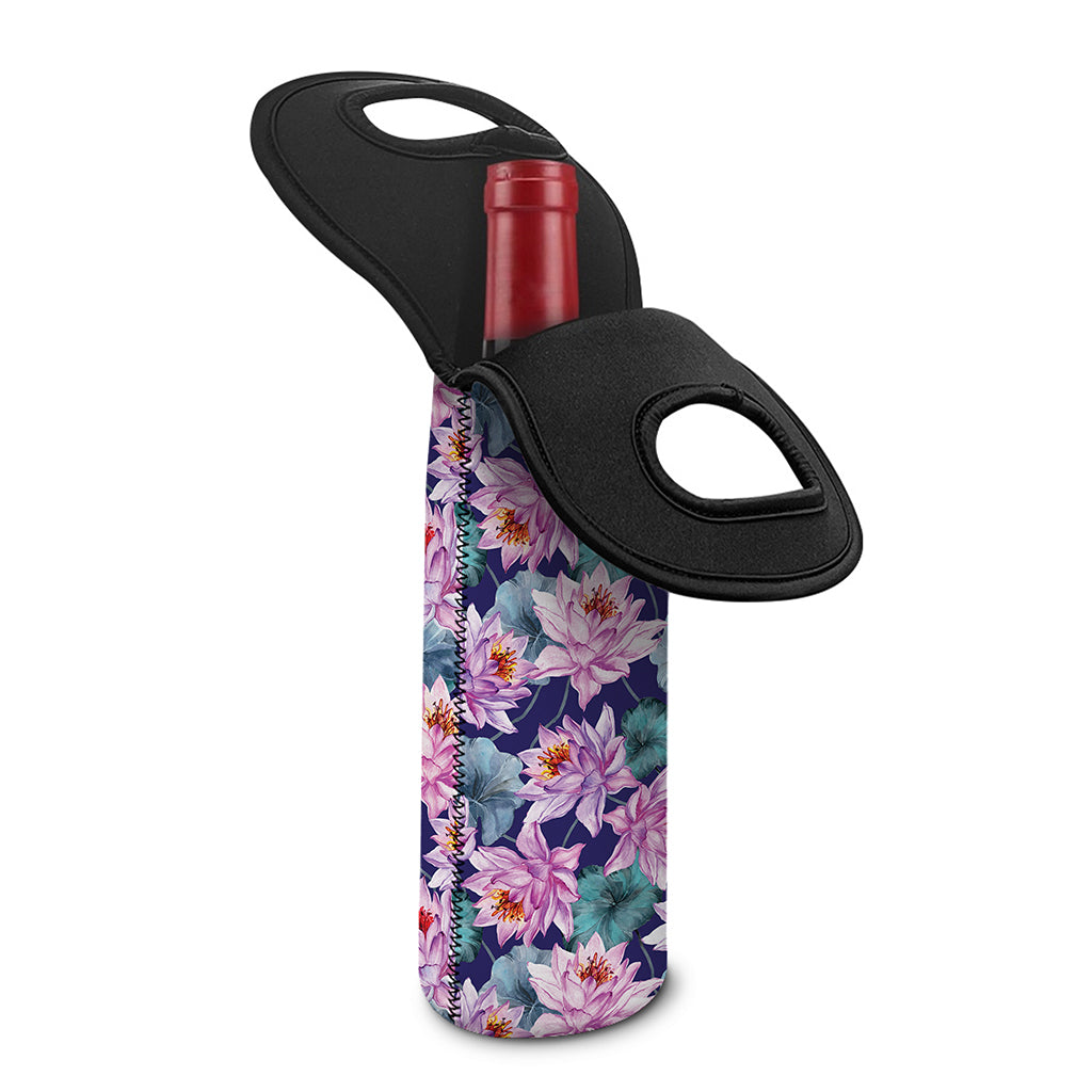 Vintage Lotus Flower Print Single Neoprene Wine Tote