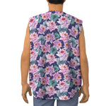 Vintage Lotus Flower Print Sleeveless Baseball Jersey
