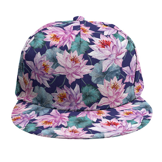 Vintage Lotus Flower Print Snapback Cap